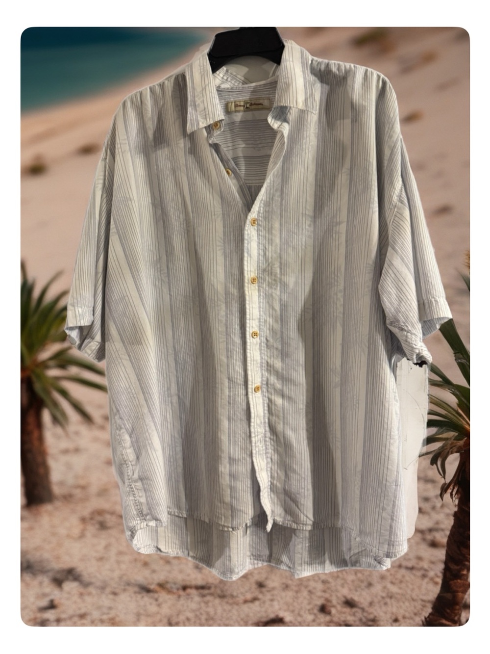 Tommy Bahama Light Blue and White Striped Short-Sleeve Button-Down Shirt
